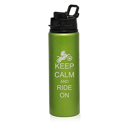 

25 oz Aluminum Sports Water Travel Bottle Keep Calm And Ride On Dirt MX Bike (Bright-Green)