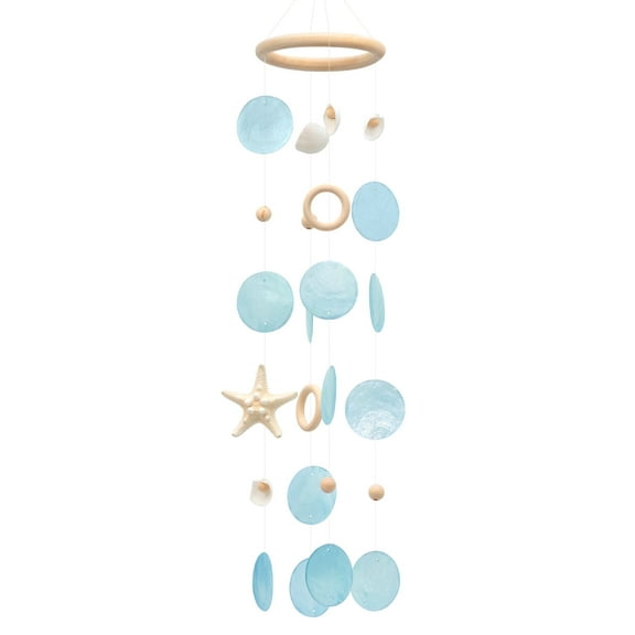 Sinkoo Sea Shells Wind Chimes,Handcrafted Blue Capiz Shells Windchime with Starfish, Coastal Style Decor for Indoor/Outdoors, Yard Decor, Wind Chimes Lovers and More