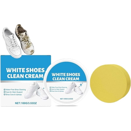 White Shoes Clean Cream, Multipurpose No Wash White Shoes, Waterless Cleaning Cream, For All Stains With Sponge(Q)