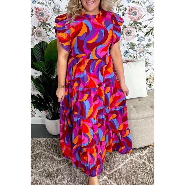a.Jesdani Robe Maxi à Col Montant à Volants Coquette : Coupe Charmant Grande Taille