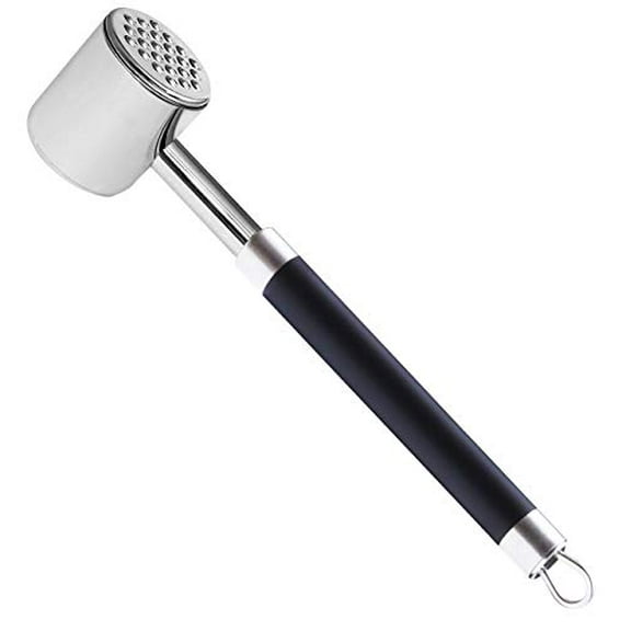 Akshomz Meat Tenderizer Hammer | Stainless Steel Dual Sided Tool | 100% Dishwasher Safe Non-Slip Grip Mallet | Pounder for Steak Beef Veal Chicken Lamb