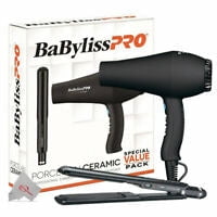 BabylissPro - Ceramix Xtreme Duo featuring a 2000-watt Ceramix Xtreme Dryer and a 1-inch Ceramix Xtreme Straightener. The dryer is ultra-lightweight, quiet, and includes a removable rear filter. The straightener features ceramic plate technology, 25 heat settings up to 450°F, and dual voltage for worldwide use. Both tools are displayed alongside their branded packaging.