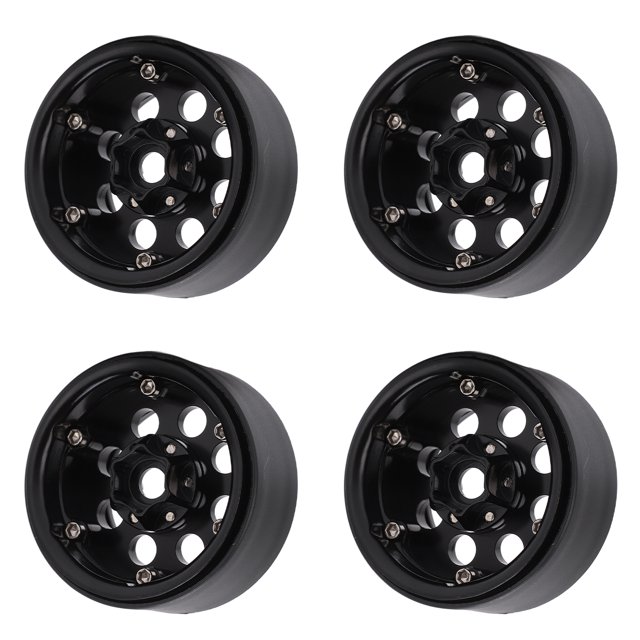 1.9 Inch Beadlock Wheel Hub, RC Beadlock Wheel Rim Hub Aluminium Alloy Replacement 8 Round Hole 1.9 Inch Heavy Duty for RC 1/10 Car for SCX10 90046 Black,Titanium Color