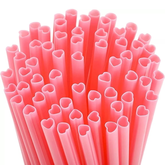 Pink Heart Shaped PP Straws, Individually Wrapped, 100 Count, for Parties & Daily Drinks