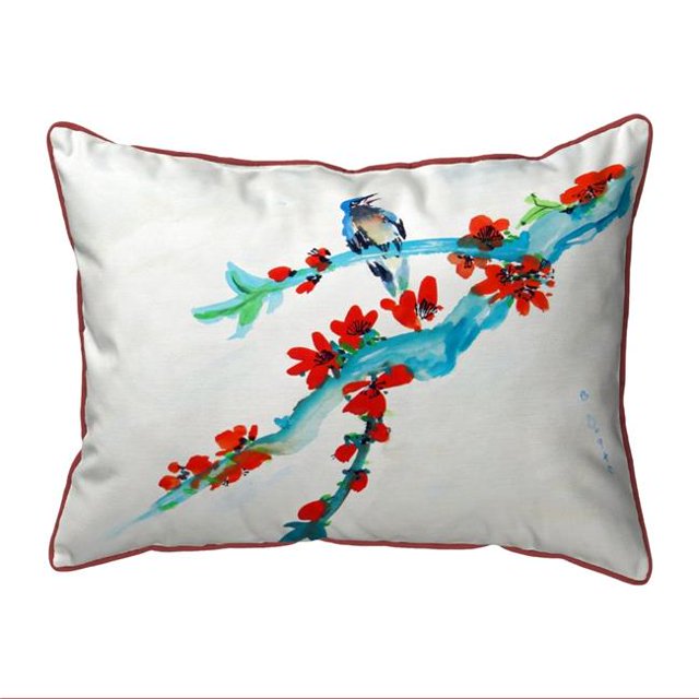 Betsy Drake ZP657 20 x 24 Pouces Bourgeons Rouges et Oiseau Extra Grand Oreiller