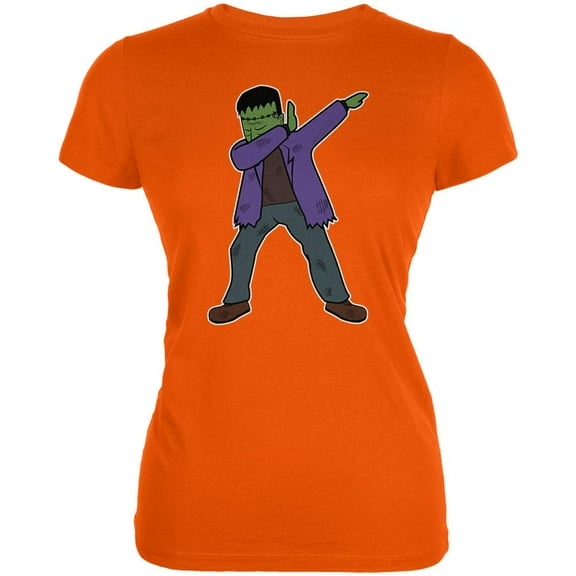 Halloween Dabbing Frankenstein's Monster Juniors Soft T Shirt Orange SM