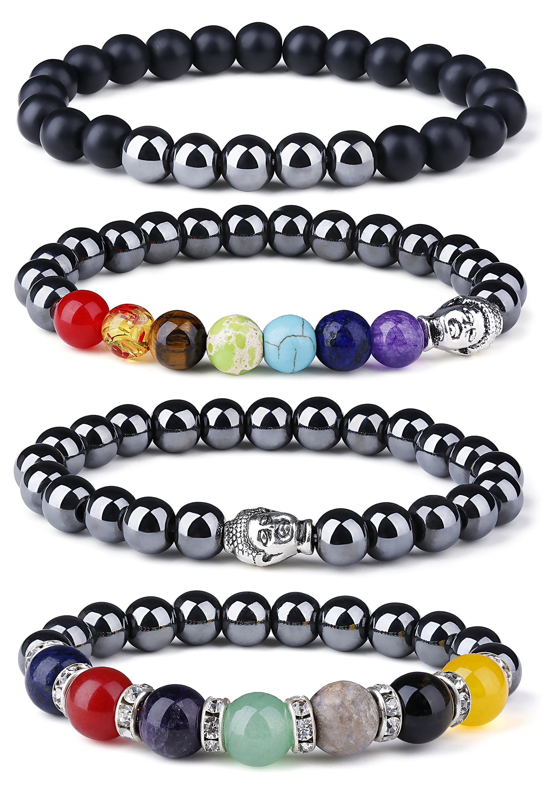 LOYALLOOK 2-4PCS Bracelets for Men Bead Bracelets Mens Hematite Magnetic Healing Bracelets Natural Stones Bracelet