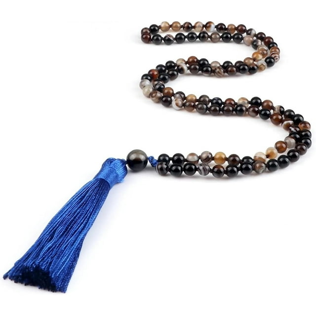108 Beads Prayer Necklace Natural Green Stripe Onyx Stone Buddhist Buddha Bead Mala Necklace Women Men Jewelry