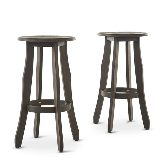 Ruth Indoor Acacia Wood Barstools, Set of 2, Dark Grey Finish