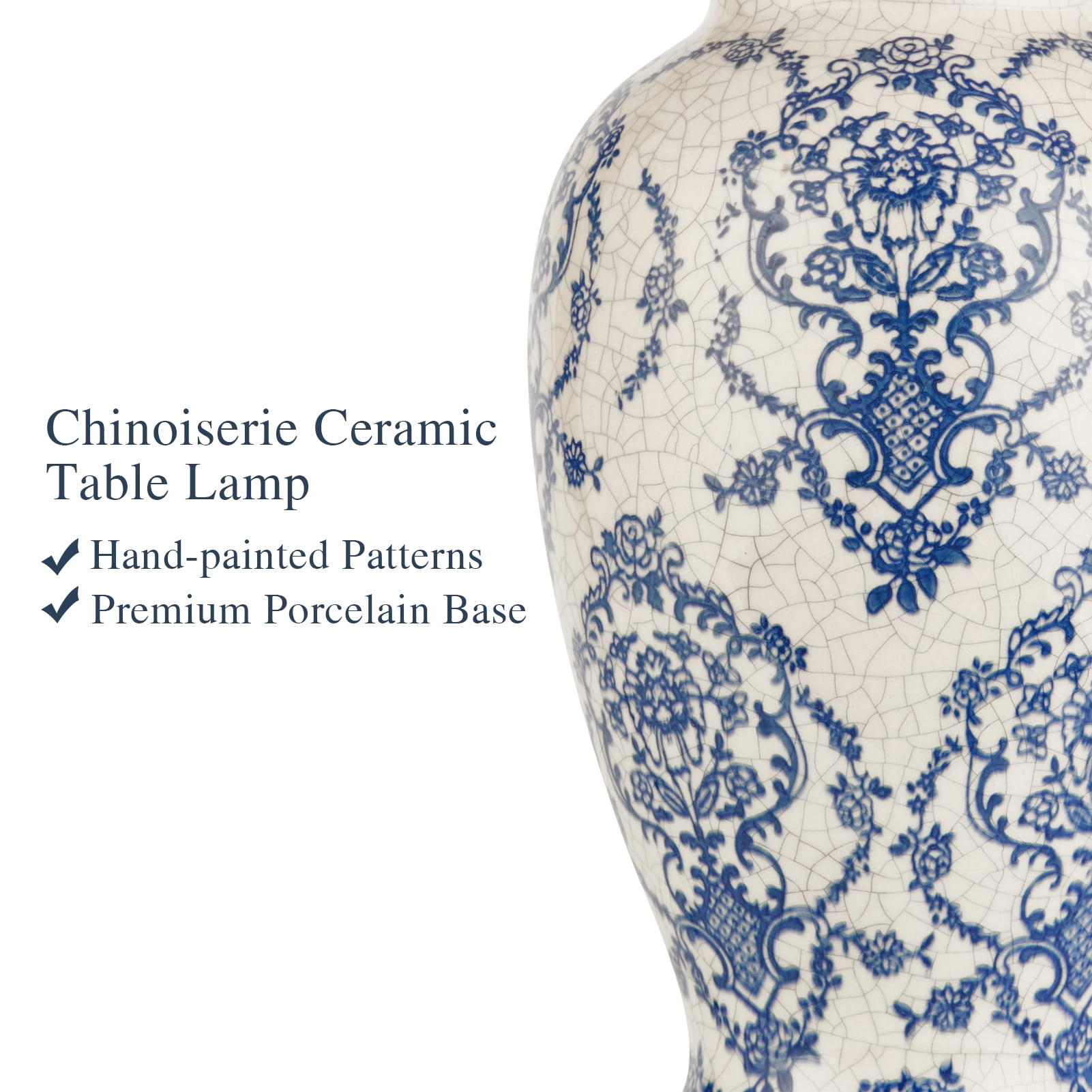 RORIA 22" Blue and White Porcelain Table Lamps Set of 2, Traditional Chinese Ceramic Bedside Lamps, Suitable for Bedroom and Living Room Nightstands