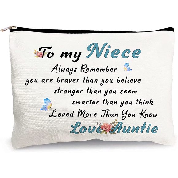 Gift for Niece Girl,Makeup Cosmetic Bag-You are Braver Than You Think Love Auntie-Toiletry Jewelry Accessories Organizer Zipper Pouch Gift for Girl Niece Teens Graduation Gift,Birthday Present