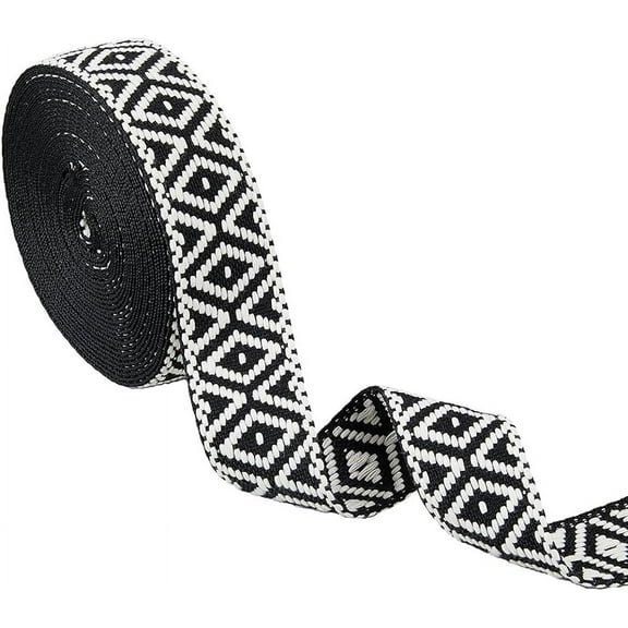 1Roll Polyester Ribbon 5Yards Rhombus Pattern Woven Belt Fabric Trim Thick Tyrolean Ribbon