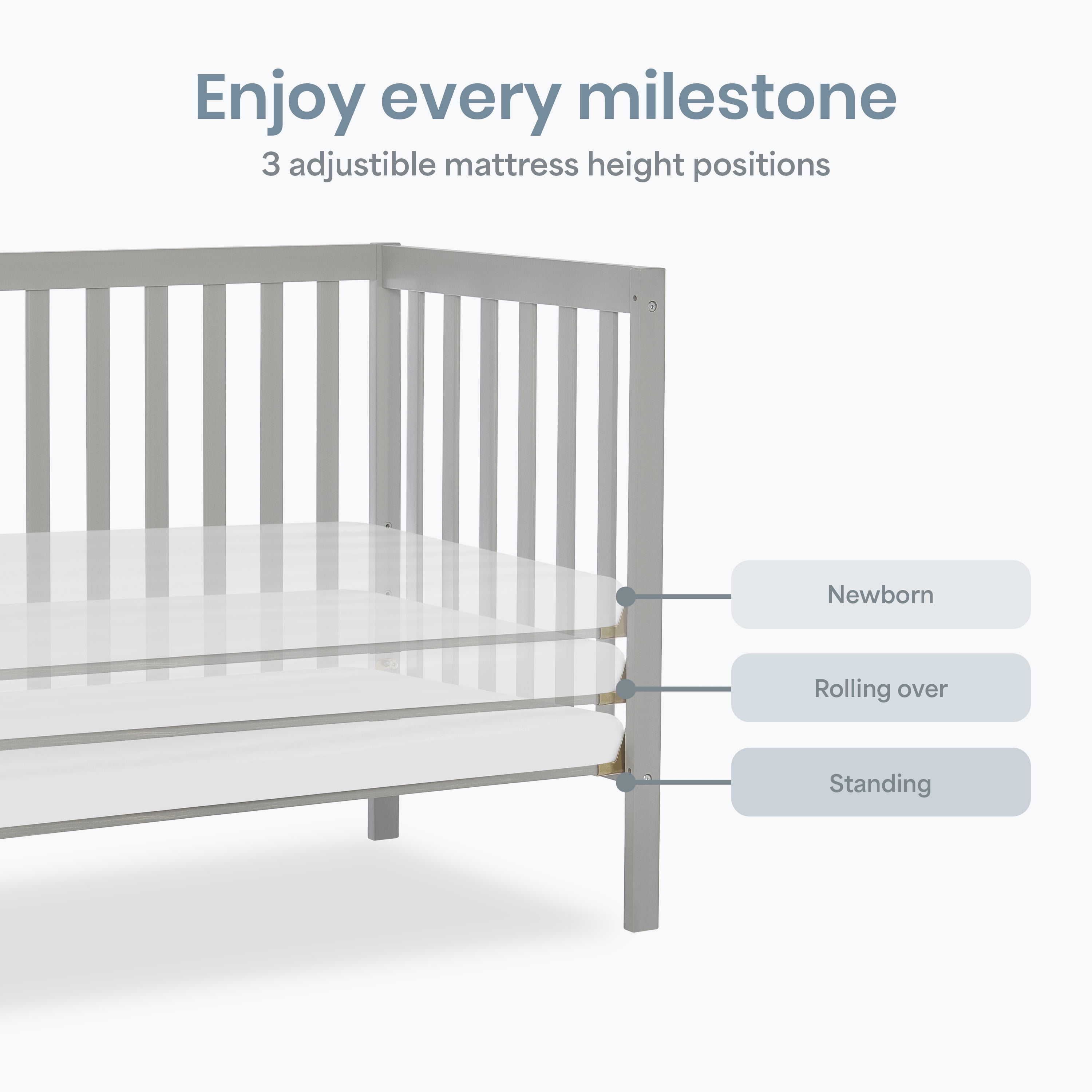 Dream On Me Edgewood 4-in-1 Convertible Mini Crib, Cool Grey