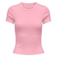 thumbnail image 1 of ONLY T-shirt pour Femmes - Haut à Col Rond ONLVAL LIFE, Col Rond, Coton, Couleur Unie Rose Pâle TP (Très Petit), 1 of 3