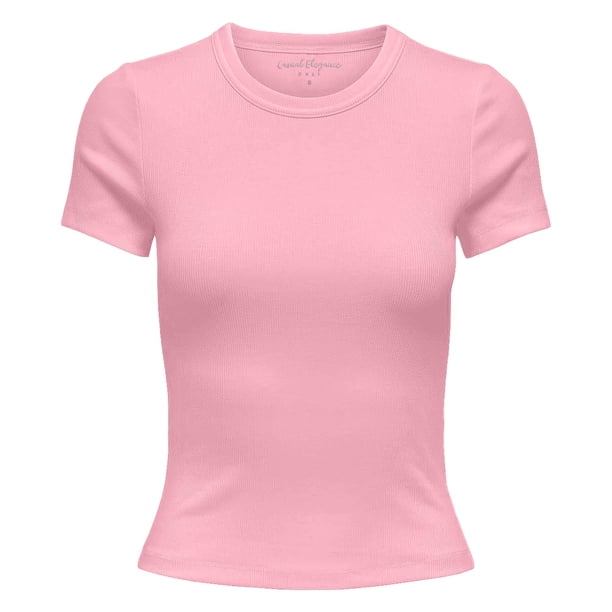 ONLY Camiseta de mujer - ONLVAL LIFE O-NECK TOP, cuello redondo, algodón, liso Rosa S (Small)