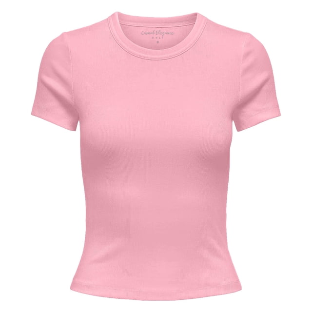 ONLY T-shirt pour Femmes - Haut à Col Rond ONLVAL LIFE, Col Rond, Coton, Couleur Unie Rose Pâle TP (Très Petit)