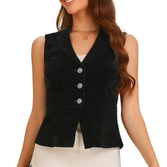 DARING DIVA Women's Waistcoat Suit Velvet Sleeveless Lapel V Neck Vests XS Black