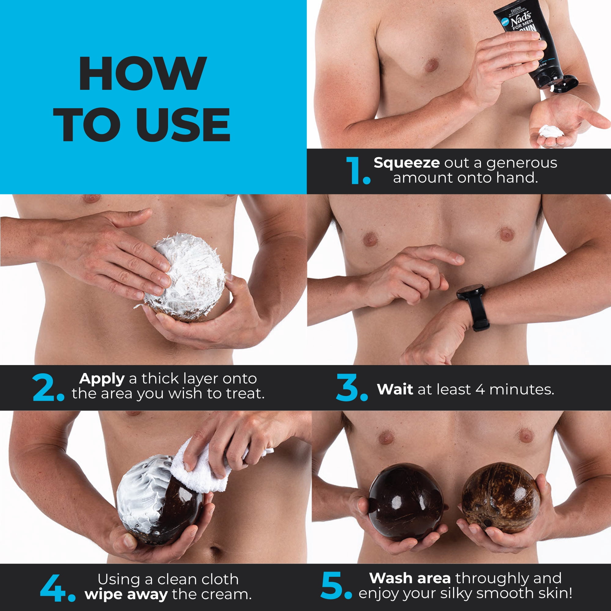 Nad's For Men Down Under Intimate Hair Removal Cream with Aloe Vera, 5.1 fl. oz.