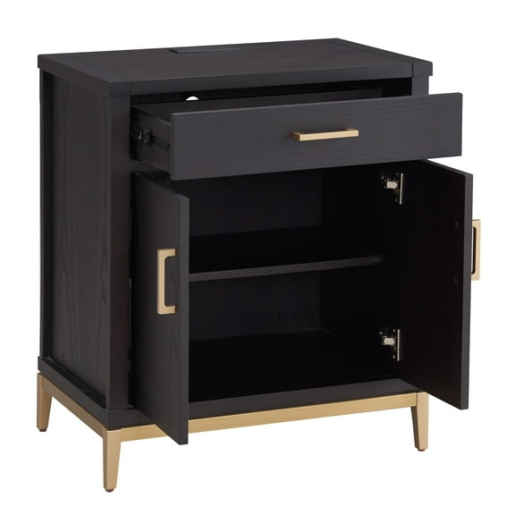 Julien Assembled Wood Nightstand Table with AC/USB in Black/Gold