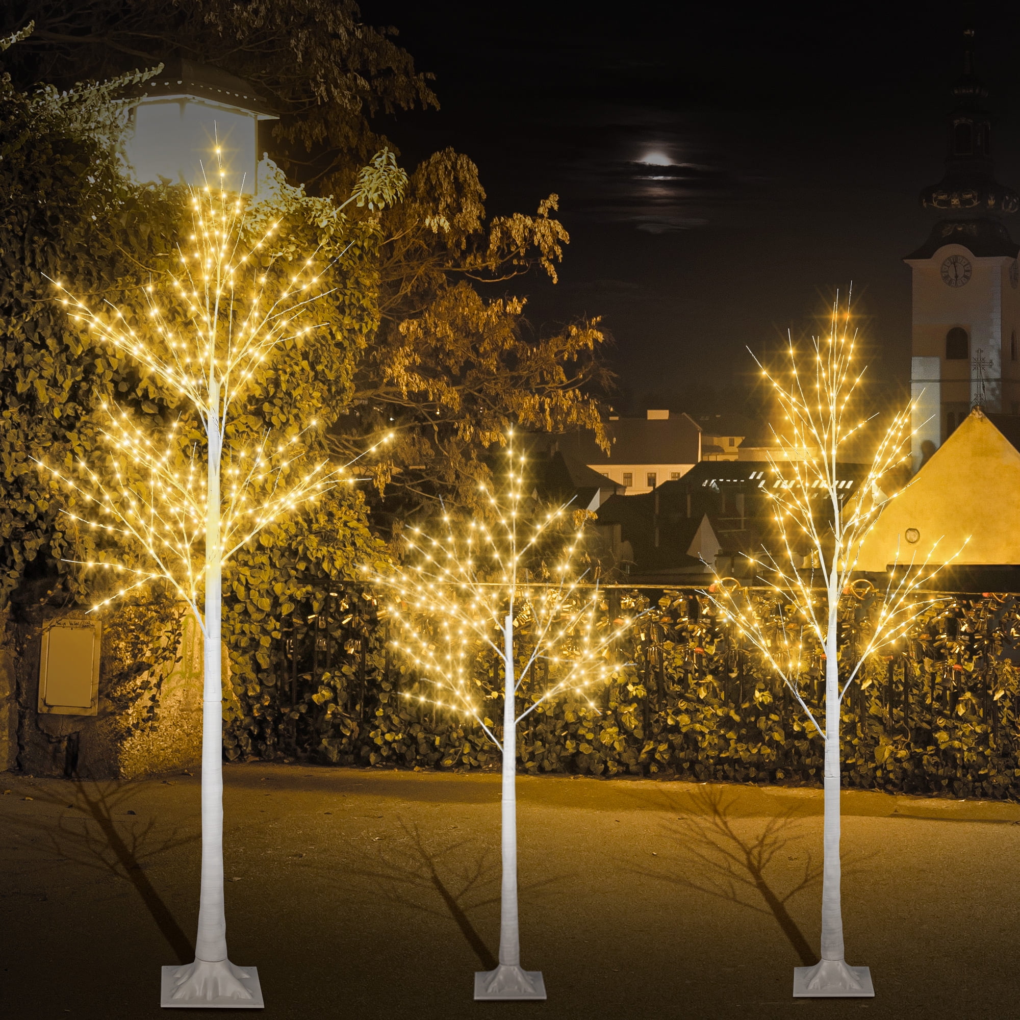 Birch Tree Lighted, 3Pack Prelit Christmas Trees, White Artificial