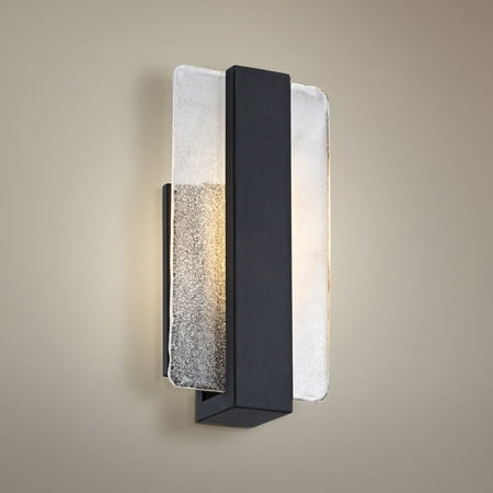 Distressed Black Wall Fixture - Possini Euro Design Modern Wall Light Sconce LED Black Hardwired 11 3/4