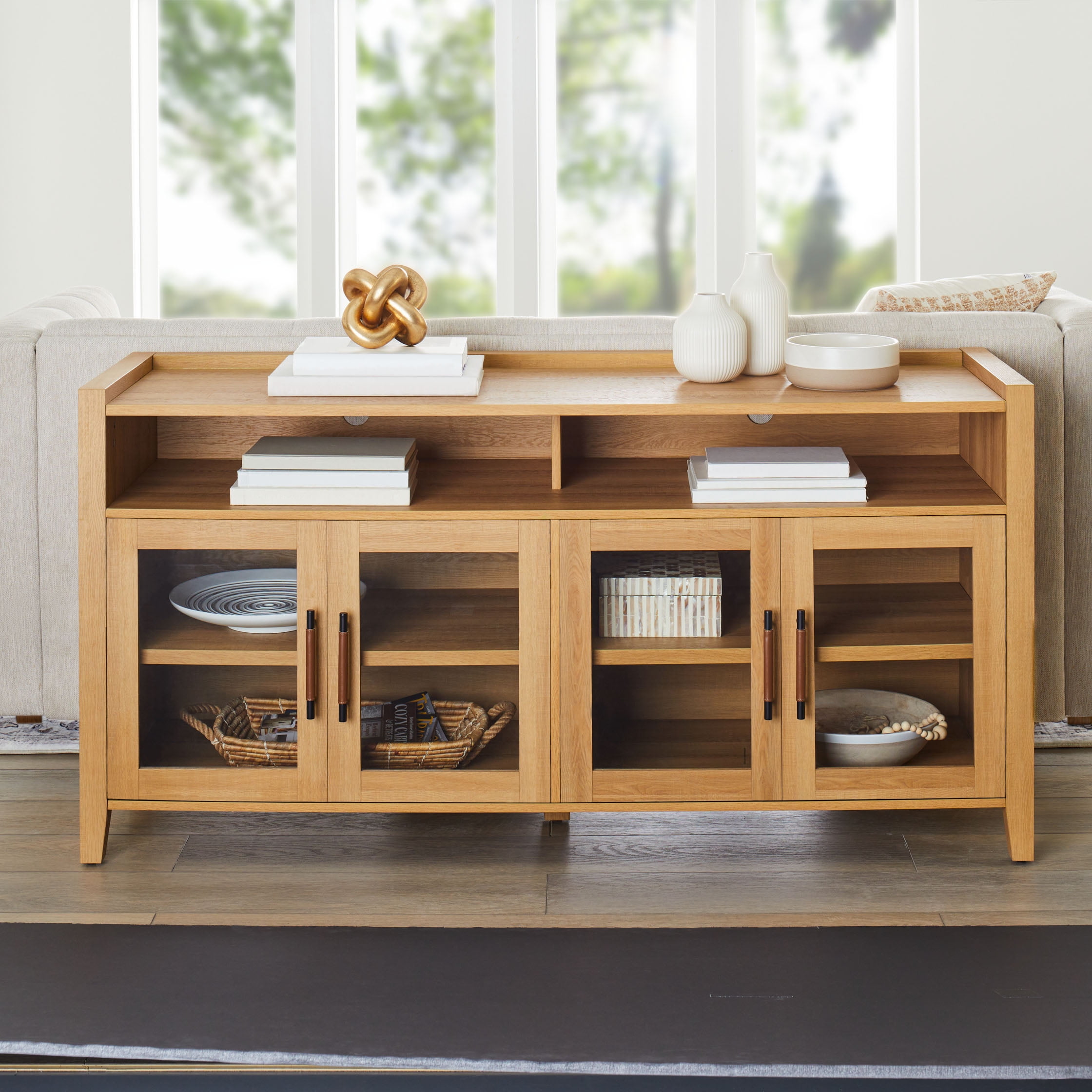 Better Homes & Gardens Reading Refined Farmhouse TV Stand for TVs up to 65", Light Honey Finish