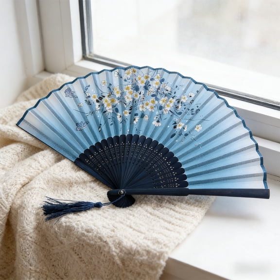 PLPPYFS Folding Hand Fan, Vintage Hand Held Fan with Tassel Wooden Charming, Blank Paper Fan Elegant Vintage Retro Style for Women Dance Party Home, Decorations Festival Wedding Dancing Party Summer