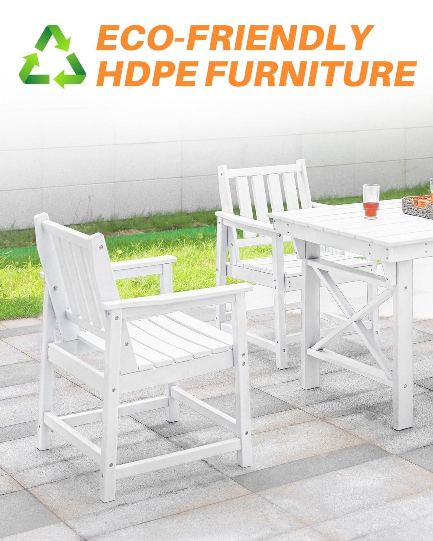 Patio Dining Chair Set of 2, HDPE Outdoor Dining Chairs with Ergonomic Backrest, All Weather Patio Chairs for Backyard, Deck, Garden, Poolside, Pearl