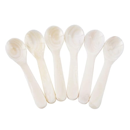 DUEBEL Set of 6 White Mother of Pearl MOP Caviar Spoons for Caviar Egg Icecream Coffee Serving (White 11x2.5cm)