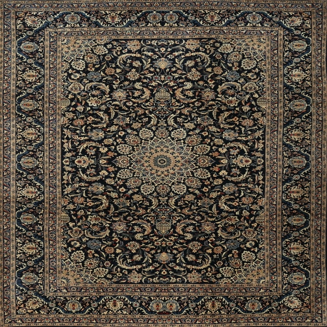 Ahgly Company Tapis d'Intérieur Carré Traditionnel Amande Foncée Marron Médaillon, 8 Pieds Carré