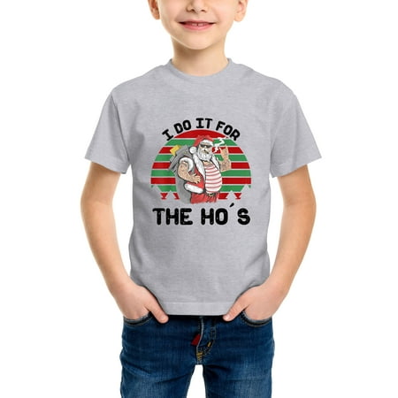 

Envmenst Boys Short Sleeve Cotton T-Shirt I Do It For The Ho s Funny Inappropriate Christmas Santa Holiday T-Shirt Kids Girls Top