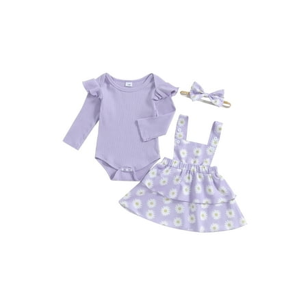 

Suealasg 3Pcs Newborn Baby Girl Clothes Long Sleeve Ribbed Romper Floral Print Suspender Skirt Headband Sets 3 6 9 12 18 Monts Infant Girls Fall Winter Outfits