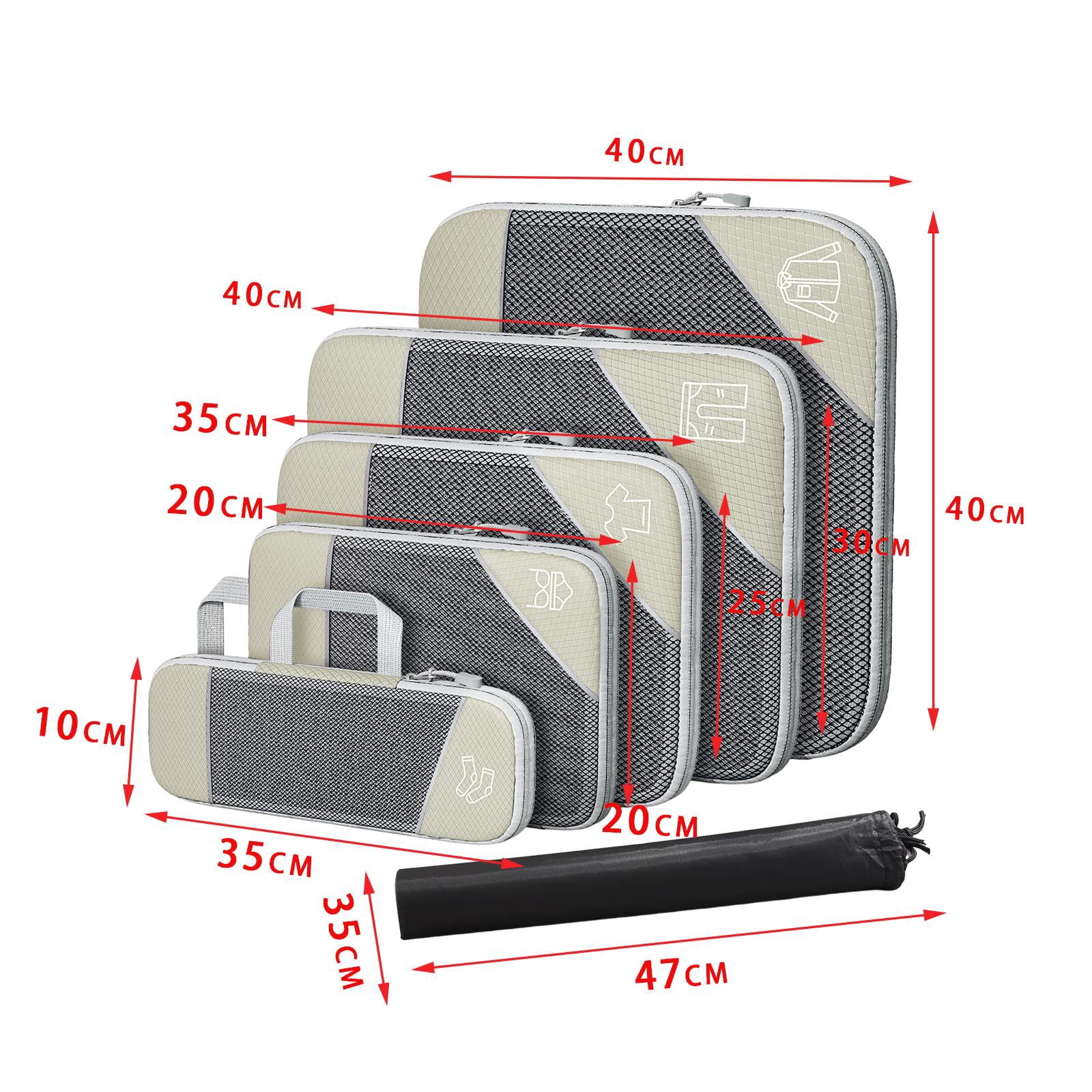 Axioma Compression Packing Cubes Lightweight Packing Organizers Travel Luggage Bags for Beige White