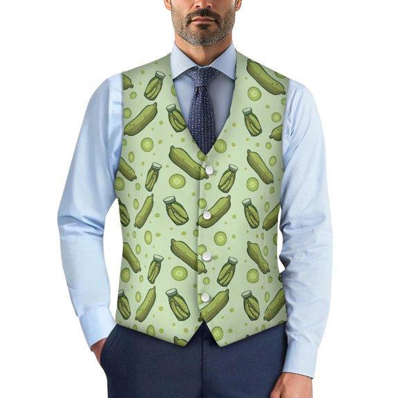 Uourmeti Woven Fabric Men's Blazer Suit Vest for Wedding Formal, Adjustable Back Strap Slim Fit Casual Waistcoat Vest, Cucumber