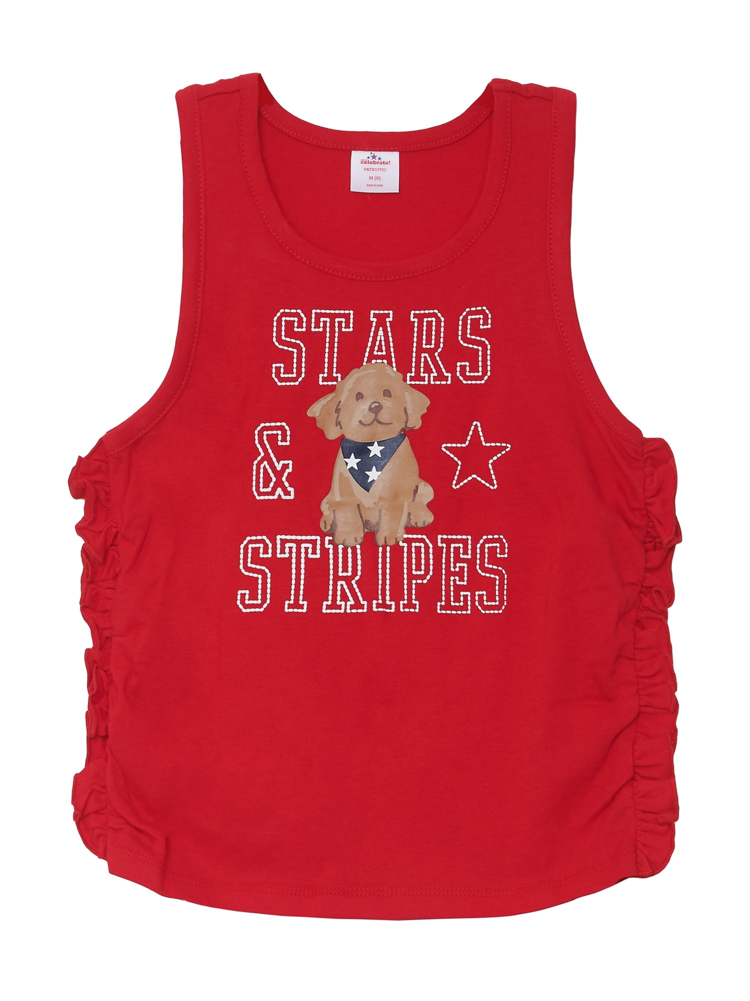 Way to Celebrate Girls Patriotic Americana Cinched Tank and Flutter Short Set, 2-Piece, Sizes 4-18