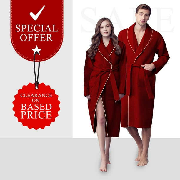 Canadian Linen Luxury Cotton Waffle Style Women’s Robe Premium Shawl Collar  Housecoat Sleepwear Beachwear Long Robes for Ladies Pool Spa Shower Kimono
