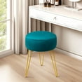 thumbnail image 2 of Dycanpo Vanity Stool for Makeup Room, Round Ottoman Foot Stool, Velvet Footrest Vanity Chair, Teal, 2 of 10