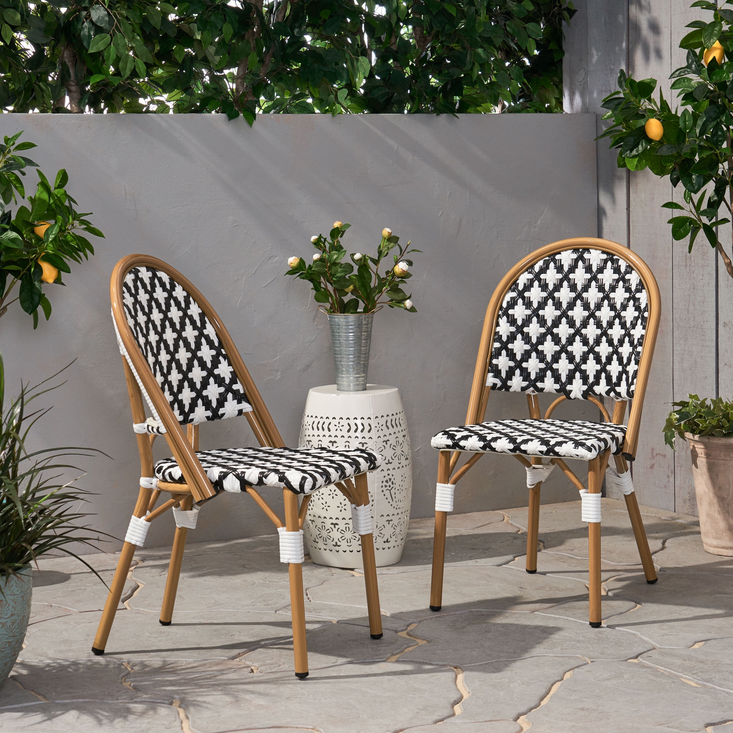 Jordy Outdoor French Bistro Chair, Set of 2, Black, White