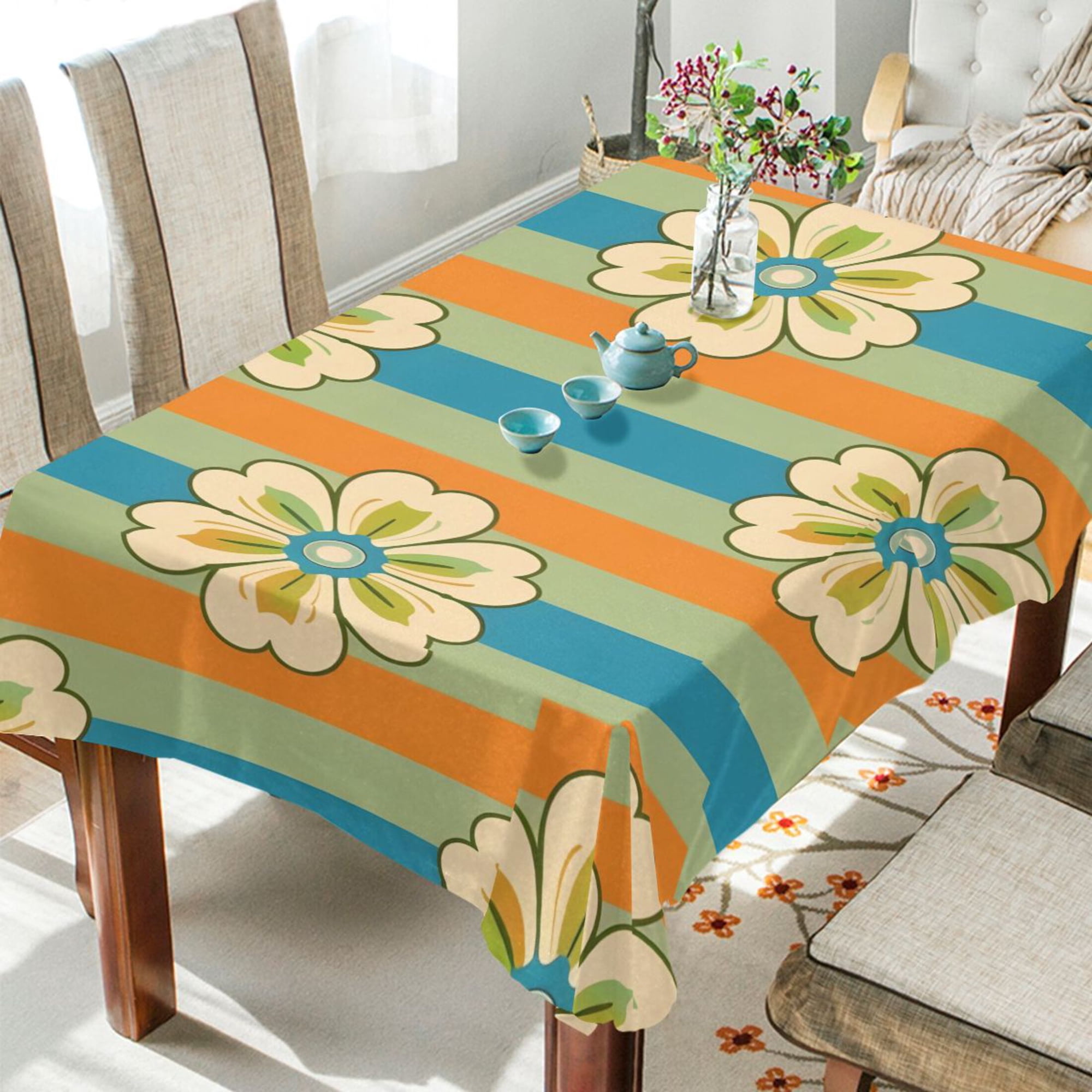 BZSMCE Square Tablecloth Flowers Striped Background Pattern Pattern Tableclothes