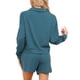 thumbnail image 3 of INSPIRAR CHIC Conjuntos de Pijamas para Mujeres de 2 Piezas, Conjuntos de Lounge de Tejido Waffle, Parte Superior de Manga Larga y Pantalones Cortos con Bolsillos XS Verde Oscuro, 3 of 5