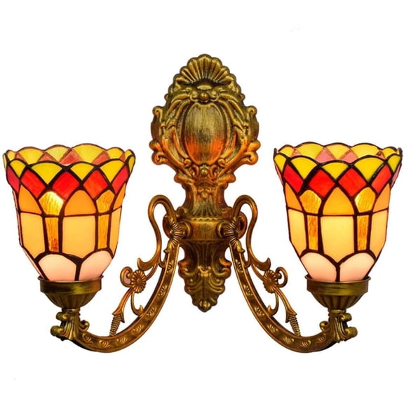 Artistic Style Wall Lamp,Vintage Stained Glass Sconces, 2 Lights Crystal Beads Retro Antique Base Decoration Wall Lighting Fixture Living Room Bedroom,5
