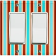 thumbnail image 1 of Metal Light Switch Wall Plate Outlet Cover (Vintage Burgundy Teal Striped Wall - Double Rocker), 1 of 2
