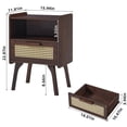 thumbnail image 2 of LELELINKY Mid Century Nightstand with Rattan Accents, Bedside Table with Drawer and Open Shelf, Solid Wood Legs, Walnut, 2 of 7