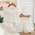 thumbnail image 4 of Amidoa Girls 2 Piece Outfits Summer Clothes Cute Short Sleeve and Casual Shorts Kids Clothing Sets Beige Size 3T, 4 of 8