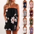 thumbnail image 2 of Women's Floral Print Strapless Sleeveless Tube Romper Summer Beach Coverups Holiday Short Jumpsuit, 2 of 11