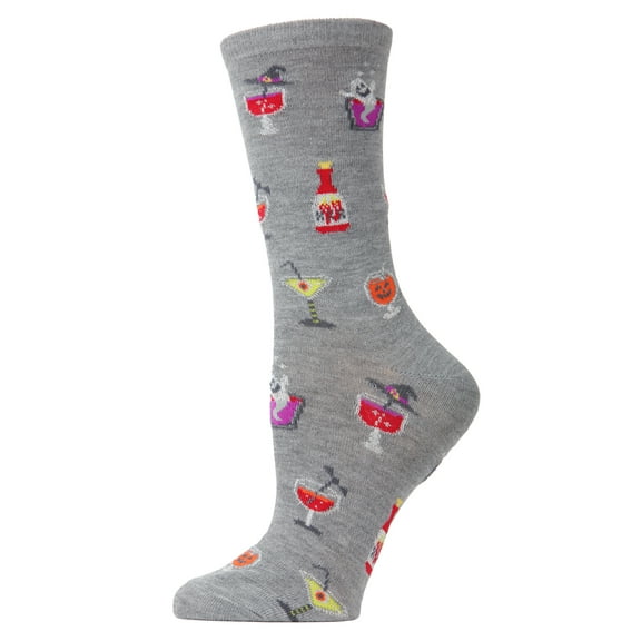 MeMoi Halloween Potion Commotion Crew Socks - Womens - Female, 9-11, Medium Gray Heather