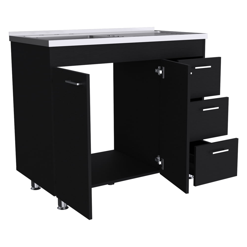 Rainlex 39" Freestanding Utility Sink Cabinet with Stainless Steel Countertop, Double Utility Basins, Soft-Close Storage Doors
