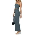 thumbnail image 4 of Women Y2K Long Skirt Set 2 Piece V Neck Halter Crop Top Off Shoulder Slim Fit Tube Top Split Maxi Skirts Outfit, 4 of 6