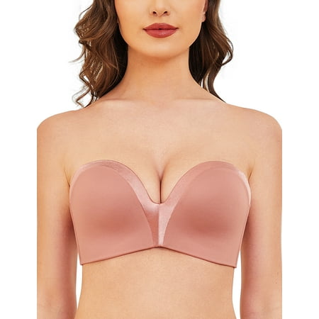 

Wingslove Women s Strapless Multiway Push Up Bra Wireless Plus Size Convertible Bra Rose Brown 32DDD