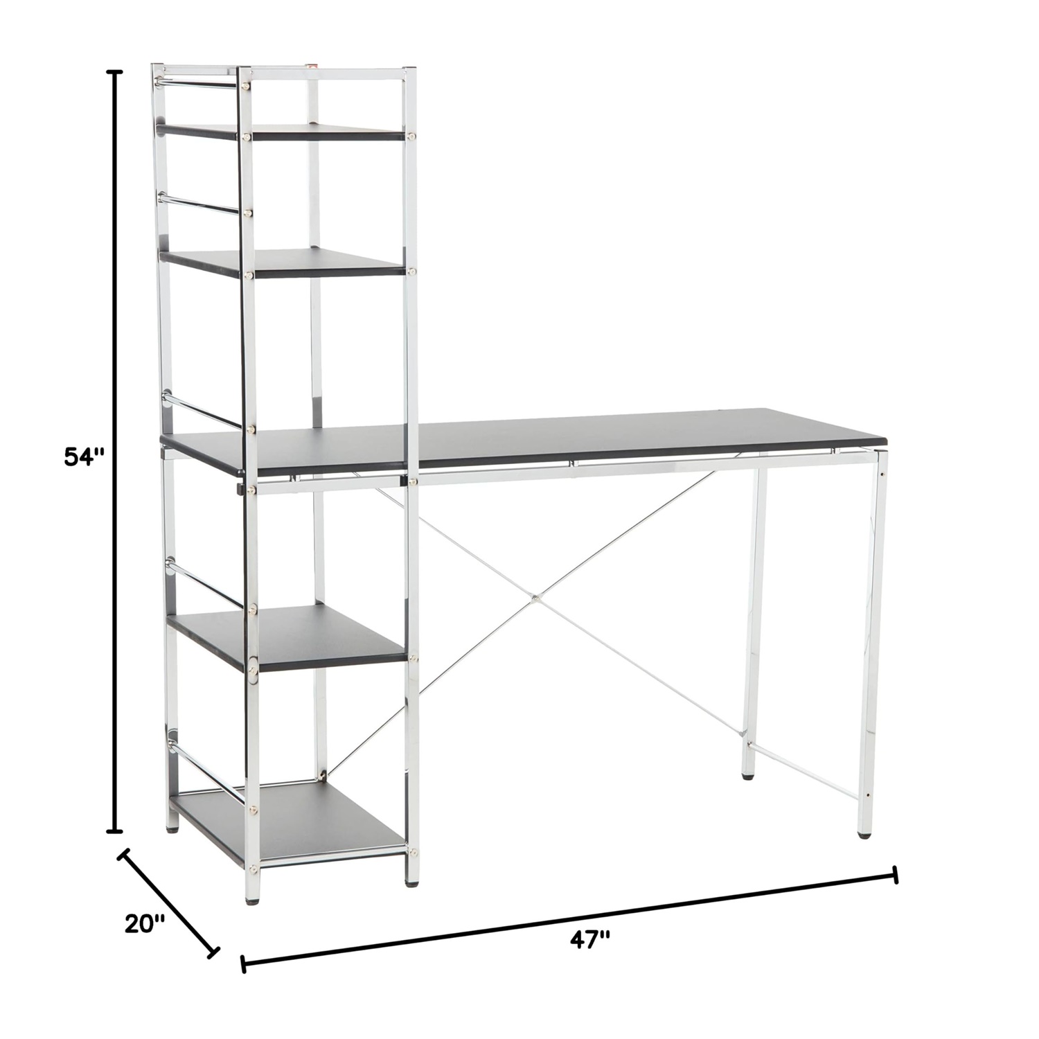 Hommoo Modern Wooden Computer Desk with 5 Shelves, Gaming Desk with Storage, Suitable for Offices and Homes,Black and Chrome